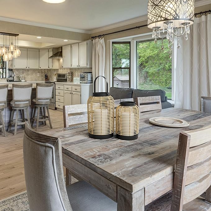 Natural Rattan Boho Lanterns - Handcrafted Decor to Enhance Your Home - Modern Farmhouse Beauty Perfect for Any Living Room, Patio & Porch, Indoor and Outdoor Coffee Table or Kitchen Dining Table