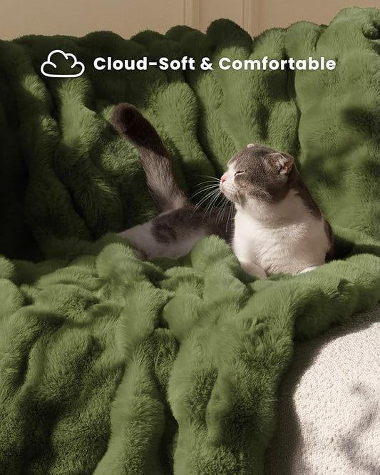 Ultra Soft Cozy Faux Fur Throw Blanket, Fuzzy Plush Thick Bubble Blanket, Oversize Luxury Fluffy Blanket for Couch, Bed, and Living Room, 60x80 Inches, Sage