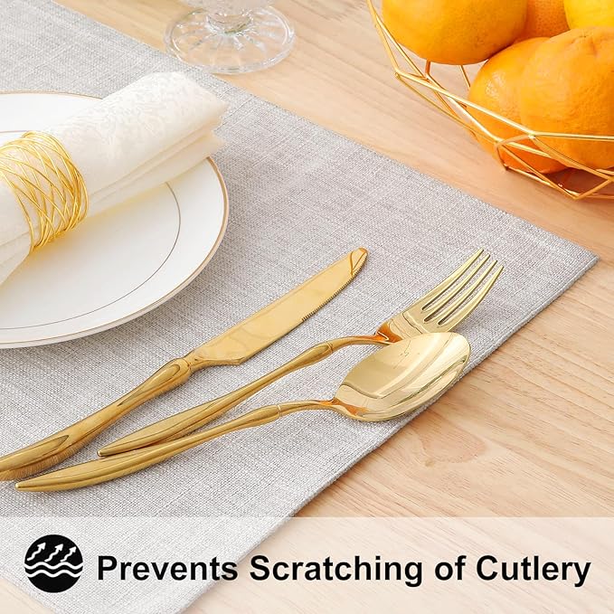 homing Cotton Linen Placemats Set of 6 and Table Runner 90" Long, Neutral Beige Washable Cloth Place Mats with Table Runner for Indoors & Outdoors, Easy to Clean