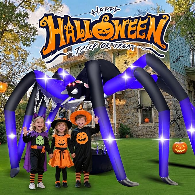 Halloween Inflatables Spider Decorations Outdoor - 9 FT Horror Giant Spider Halloween Blow up Yard Decorations with LED Build-in for Garden Lawn Indoor Party Decor