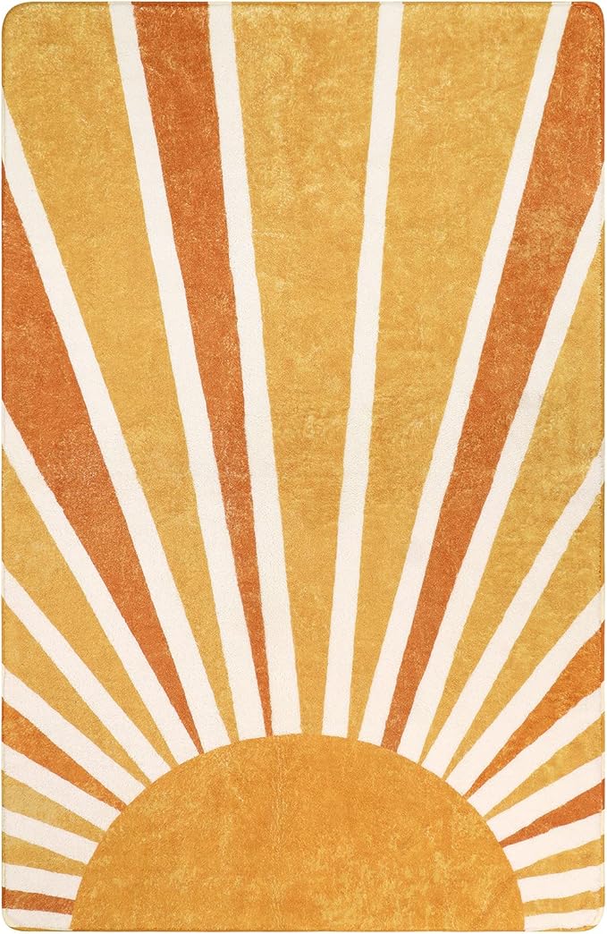 Lahome Boho Sun Print Area Rug - 3x5 Small Washable Rug Modern Abstract Non-Slip Accent Distressed Throw Rugs Floor Carpet for Bedrooms Living Laundry Room entryway Rug (3'x5', Rainbow Sun)