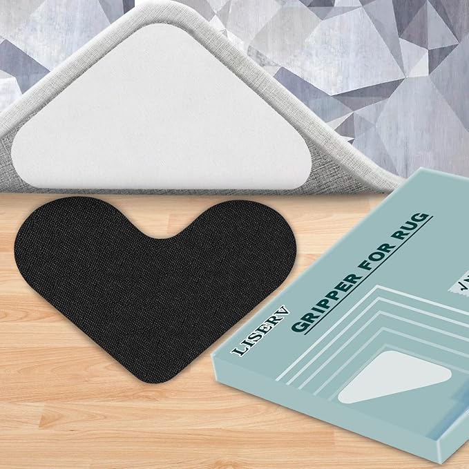 Non Slip Rug Grippers, 12 Pairs Anti Slip Rug Tape Keep Corners Flat, Kitchen Rugs and Mats Non Skid Washable Carpet Tape, Carpet Pad Rug Grippers for Hardwood Floors and Area Rugs