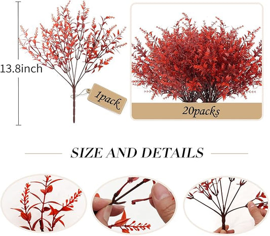 RECUTMS Fake Outside Flowers Artificial Fall Lavender Plants Faux Greenery UV Resistant Artificial Flowers Bulk Fake Outdoor Plant Faux Autumn Plants for Garden Party Cabinet Autumn Decor (Wine Red)