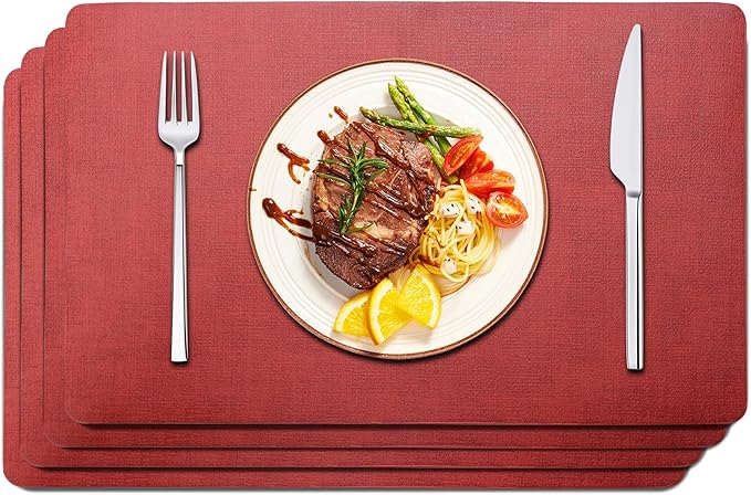 Maxpearl Faux Leather Placemats Set of 4, Waterproof - Wipe Clean - Heat Resistant - Anti Slip Dining Table Place Mats, Suitable for Indoor & Outdoor Use, 17’’×12’’, Red
