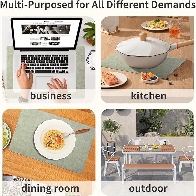 Maxpearl Faux Leather Placemats Set of 6 - Waterproof - Wipe Clean - Heat Resistant - Anti Slip Dining Table Place Mats, Suitable for Indoor & Outdoor Use, 17’’x12’’, Sage Green