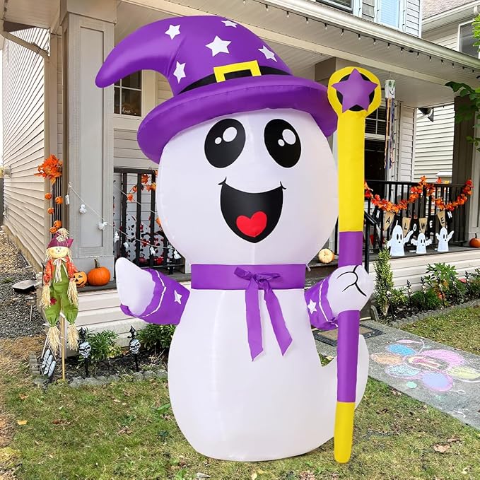 GOOSH 5FT Halloween Inflatables Ghost Outdoor Decoration Blow Up Yard Cute Ghost with Built-in LEDs for Indoor Party Garden Lawn Holiday Decor