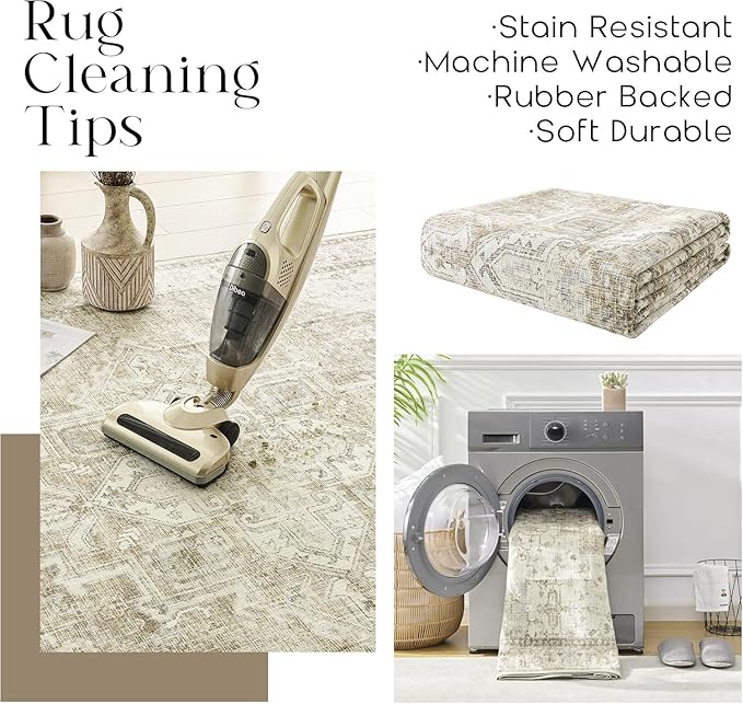 Boho Runners for Hallway,3x10 Non Slip Washable Neutral Rustic Modern Farmhouse Persian Runner Rugs for Kitchen, 3 x 10, Light Tan Brown and Beige Coffee