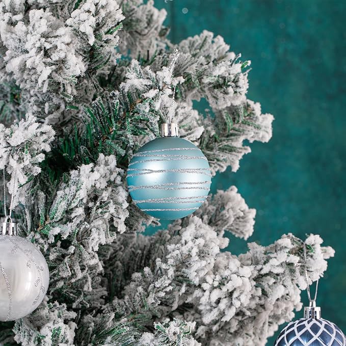 100Pcs Christmas Ball Ornaments Set, Assorted Shatterproof Christmas Ornament, Christmas Tree Theme Hanging Decoration for Xmas Tree Holiday/Party/Home Decor (Blue & Silver)