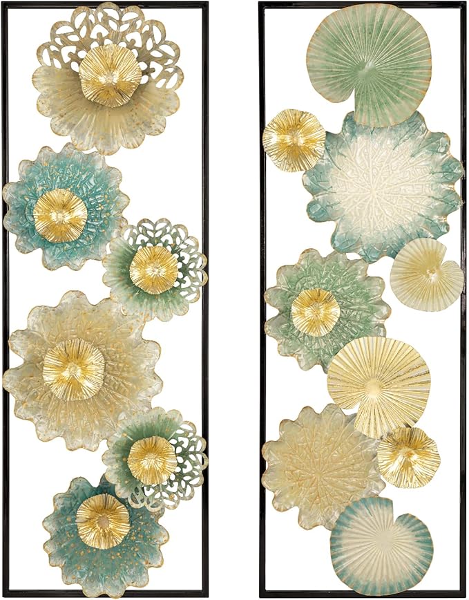 Metal Wall Art, Set of 2 Large Mordern Rectangular Wall Panels, Abstract Minimalist Flower Wall Décor for Living Room, Bedroom, Kitchen, Hallway Decoration