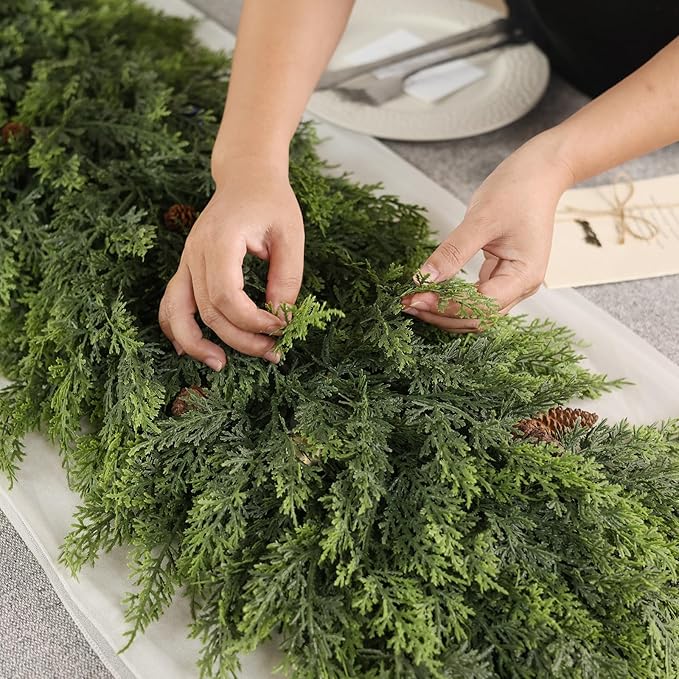 16FT Real Touch Cedar Garland for Fireplace - Artificial Christmas Garlands Realistic Faux Greenery Fake Pine Needles Garland for Holiday,Table, Window,Mantel,Stairs, Home,Indoor Outdoor Decor (1PCS)