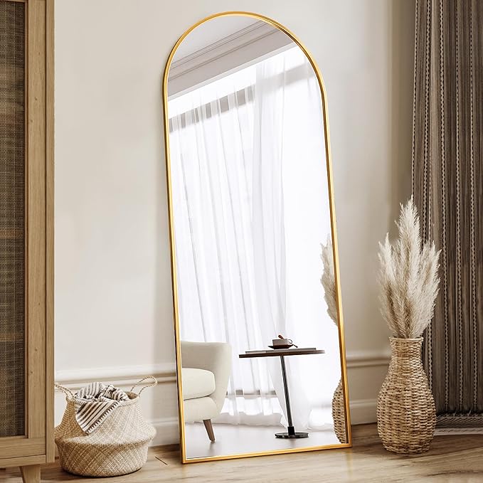 Antok Floor Mirror, 64"x21" Full Length Mirror with Stand, Arched Wall Mirror, Glassless Gold Floor Mirror Freestanding, Wall Mounted Mirror for Bedroom Living Room (Gold)