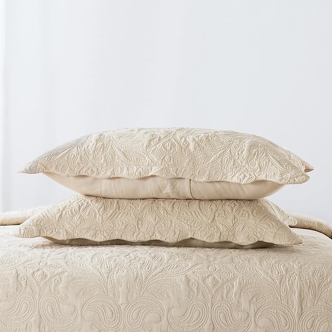 HoneiLife Oversized Bedspread Quilt Sets - 3 Piece California King Quilt Microfiber Bedspreads Reversible Coverlets Lightweight Bed Cover Paisley Bedding Sets All Season Quilts-111 x106-Khaki