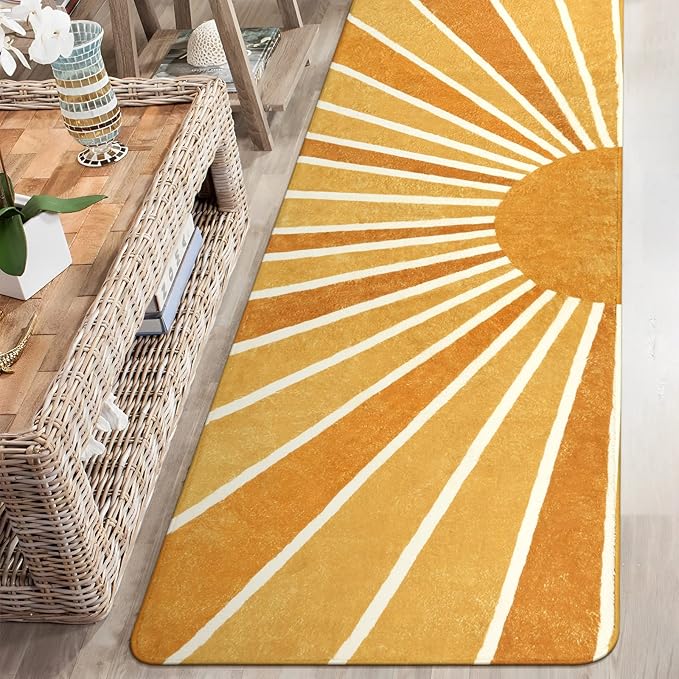 Lahome Boho Hallway Runner Rug - 2x6 Non-Slip Washable Laundry Room Rug Low-Pile Soft Throw Area Rugs for Bedroom Rainbow Sun Print Abstract Carpet Runners for Kitchen Entryway Bathroom Living Room