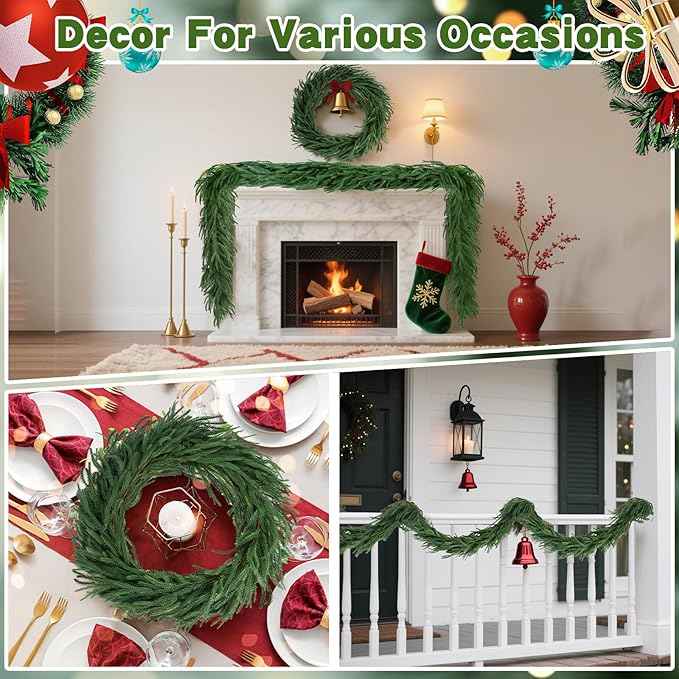 2 Pcs 6 FT Norfolk Pine Garland Artificial, Realistic Christmas Greenery for Mantle Table Wall, Real Touch Winter Pine Garland for Christmas Indoor Outdoor Decor