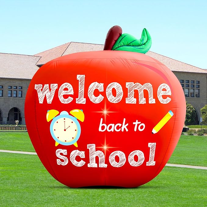 Back to School Inflatable Outdoor Decorations:4.9FT Back to School Decor Built in 2 Bright LED Lights for Classroom Decor Blow up Yard Inflatable Decorations for First Day of School Party Garden Lawn