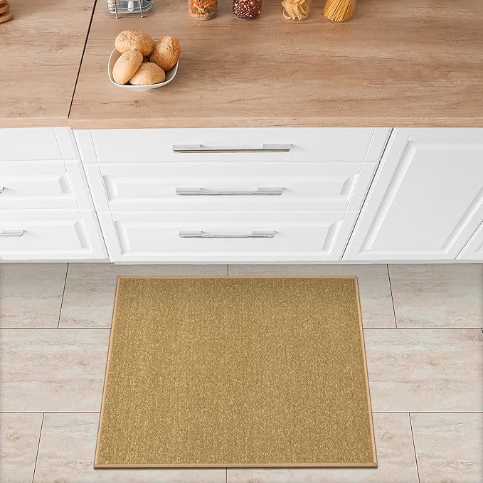 Machine Washable Modern Solid Design Non-Slip Rubberback 2x5/2x3 2PCS Set Traditional Runner Rug/Area Rug for Hallway, Kitchen, Entryway, Bathroom, 2 Piece Set - 20" x 59" / 2'3" x 3', Beige