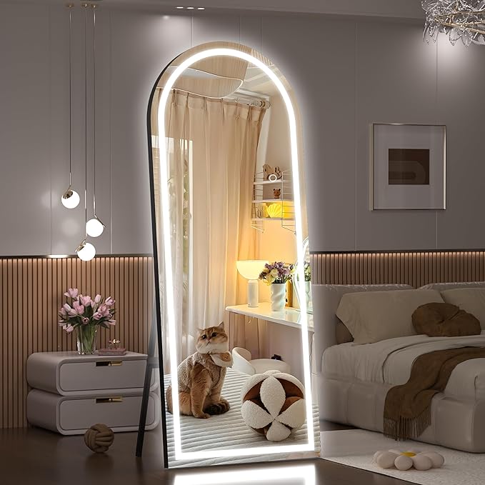 Hasipu 69" X 24" Full Length Mirror with Lights, Black Frame Arch Led Mirror Full Length and 3 Colors Temperatures & Brightness Adjustable,Light Up Mirror Full Body for Bedroom Cloakroom Living Room