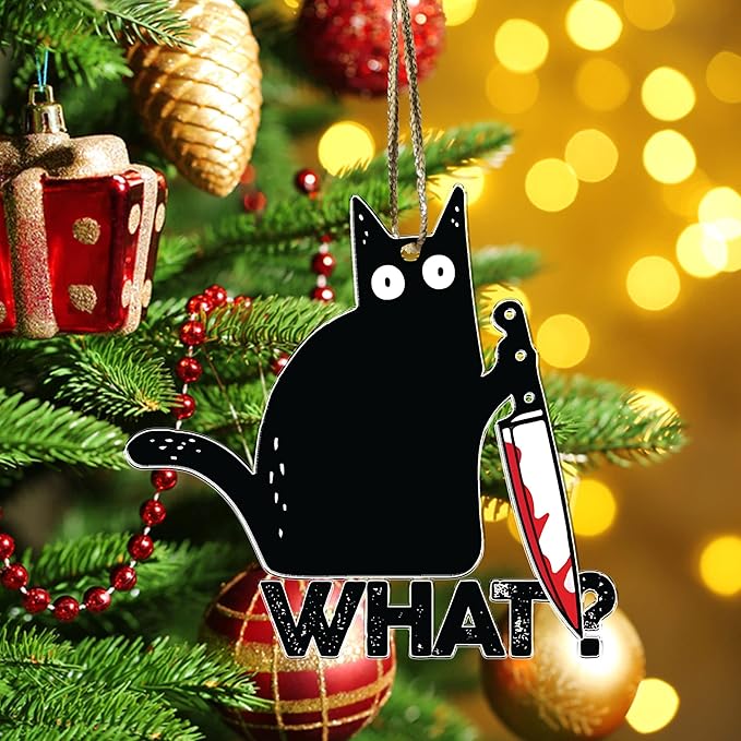 Black Cat Christmas Ornaments - Black Kitten Xmas Decor Tree Hanging - 2024 Christmas Ornament for Cat Lovers