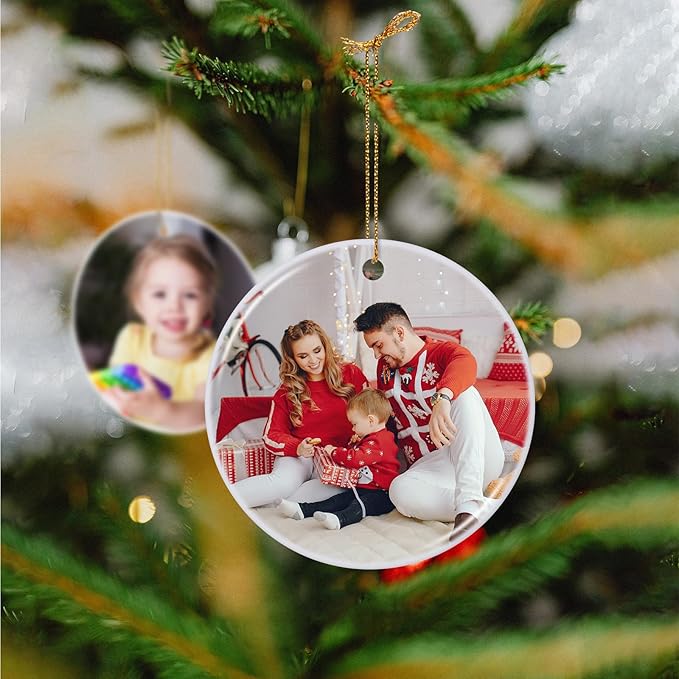 2 Pack Personalized Christmas Ornaments 2025, Picture Ornaments for Christmas Tree, Customized Gifts for Newborn, Couples, Women, Men, Family, Friend