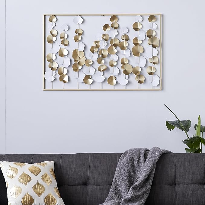 Deco 79 Metal Floral Home Wall Decor Long Stem Wall Sculpture with White Accents, Wall Art 40" x 2" x 26", Gold