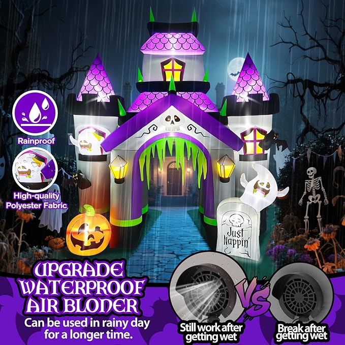 Kalolary 12FT Halloween Inflatables Haunted House Castle Archway with LED Lights, Giant Ghost Pumpkin Arch Blow Up Halloween Outdoors Yard Decoration Scary Inflatable for Garden Lawn Indoor Decor