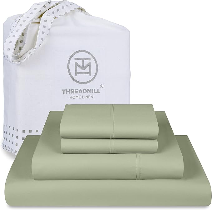 Threadmill Luxury 800 Thread Count California King 100% Cotton Sheets - Sage Green Sateen Weave Bed-Sheets, Better Than Egyptian Cotton, 4 Pc Solid Bed Set, Fits 16" Deep Pocket