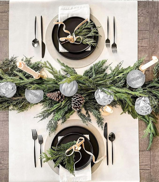 12pcs Silver Christmas Ornaments Balls 3.14 inch Glitter Hanging Christmas Tree Ornaments Set for Christmas Decorations Hand Painted Shatterproof Christmas Baubles for Xmas Holiday Party Decor