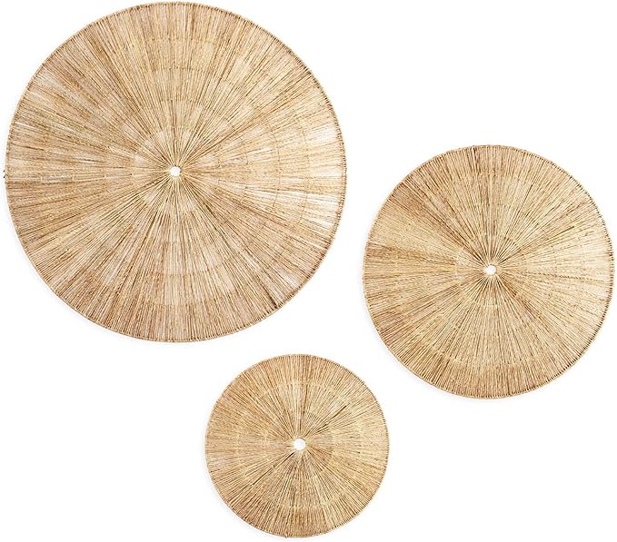PEMAR 31.5" D Oversized Wicker Wall Hanging Jute Basket Set of 3 Round Handwoven Southwestern Decorative Wall Accents. Room Decor Baskets for Boho, Scandinavian, Farmhouse Wall Decor (Natural)