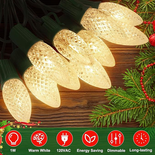 25 Packs C9 LED Replacement Christmas Light Bulbs, C9 Shatterproof LED Bulbs for Christmas Outdoor Indoor String Lights, Waterproof Dimmable Strawberry Holiday Bulbs, E17 Intermediate Base, Warm White