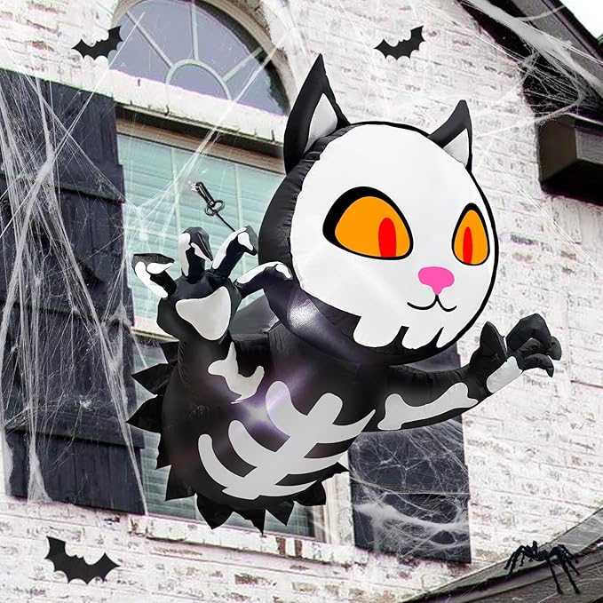 TURNMEON 4 Ft Halloween Inflatable Scary Black Cat Broke Out from Window Outdoor Halloween Decorations Blow Up Skeleton Build-in LED Lights Halloween Party Indoor Outside Home Yard Garden Lawn Decor
