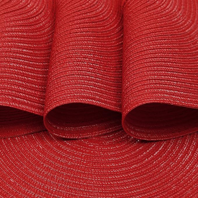 SHACOS Round Braided Placemats 15 inch Set of 4 Washable Kitchen Table Placemats for Home Wedding Party (Red, 4)