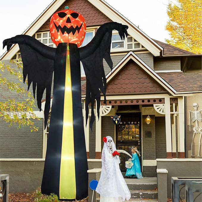10.3Ft Halloween Inflatable Pumpkin Ghost, Halloween Blow Up Yard Decoration with LED Lights and Scary Sound for Halloween Outdoor Decoration, Giant Inflatables Ghost Yard Prop