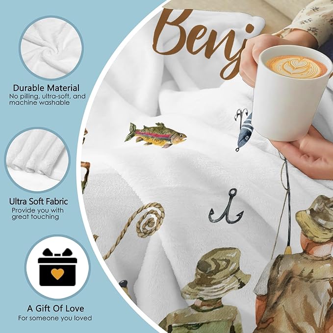 Custom Fishing Blankets and Throws,Fishing Gifts, Gifts for Fisherman,Custom Fish Blankets Fishing Gift for Man, Fish Hunter Gifts Throw Blanket, Fathers Day Fishing Gifts for Men,Teens Size-50"x60"