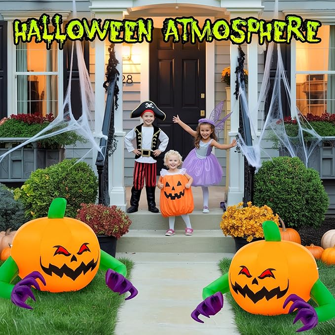 Halloween Inflatable Outdoor Decorations, Pumpkin Blow Up Halloween Yard Decorations, 4 FT Pumpkin Decor for Yard,Party,Garden