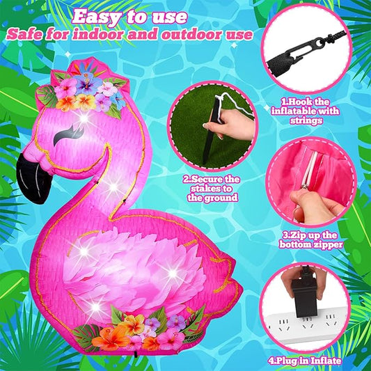 VIHOSE 5.5 ft Inflatable Flamingo Outdoor Decoration Built-in LED Lights Blow up Pink Flamingo for Summer Yard Garden Birthday Luau Beach Party
