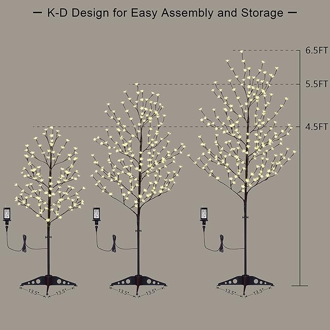 Lightshare LED Lighted Cherry Blossom Tree, 4FT, 5FT and 6FT, Warm White, Pack of 3, Decorate Home Garden, Summer, Wedding, Birthday, Christmas Holiday, Party, for Indoor and Outdoor Use