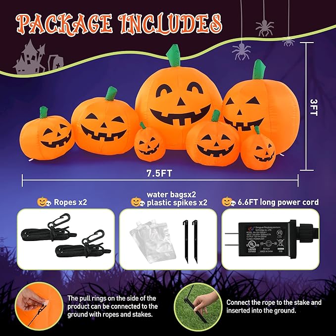 7.5FT Halloween Inflatables Outdoor Decorations Pumpkin, Halloween Decorations Blow Ups Pumpkin Decor for Yard,Party,Garden