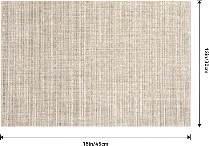 Leetaltree Beige Placemats Set of 6 - Heat Resistant Non-Slip Place mats for Dining Table, Washable Durable PVC Vinyl Woven Table Mats(Beige, 6)