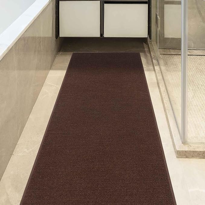 Machine Washable Modern Solid Design Non-Slip Rubberback 2x6 Traditional Runner Rug for Hallway, Kitchen, Bedroom, Living Room, 2'2" x 6', Brown