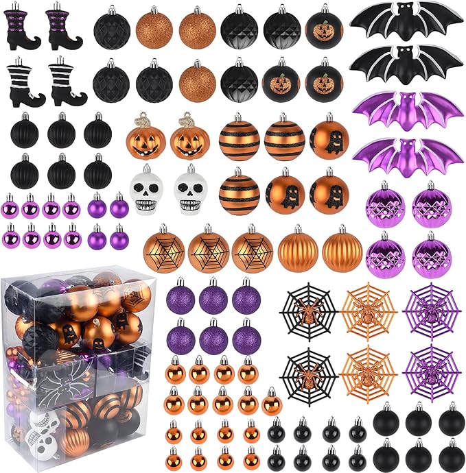 100Pcs Halloween Hanging Ball Ornaments, Ornaments Tree Decorations, Shatterproof Plastic Balls for Cute Holiday Party Indoor Home Decor (100Pcs)