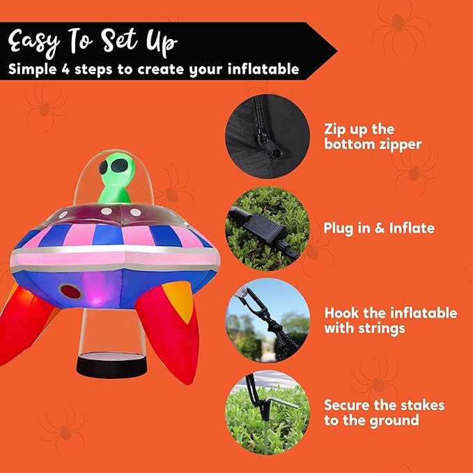 Joiedomi 5 FT Halloween Inflatable Outdoor Decoration, Inflatable Alien Decor Outdoor, Alien Blow Up with UFO Yard Decorations with Colorful LEDs for Halloween Decor