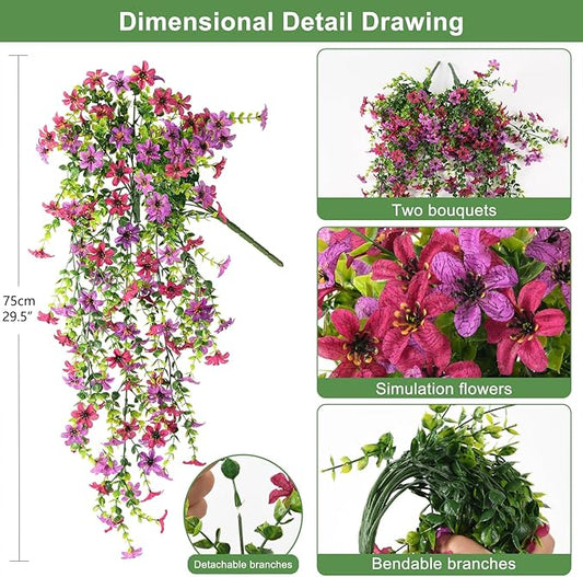 Artificial Fake Hanging Flowers Plants for Outdoor Summer Decoration,2 PCS Faux Silk Daisy with Eucalyptus Leaves,UV Resistant Look Real for Outside Home Indoor Planter Porch Patio Balcony Yard Decor