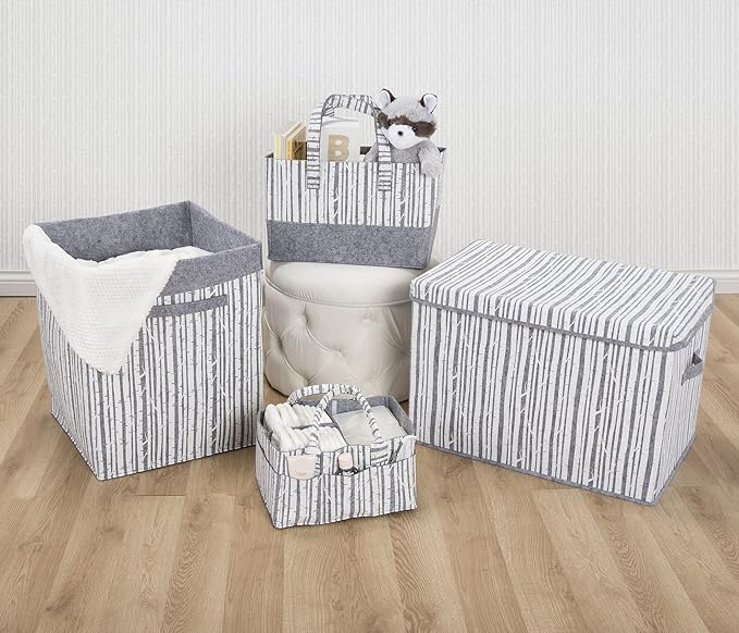Sammy & Lou Collapsible Felt Soft Toy Box Toy Chest for Toddlers Toy Storage Organizer with Handles and Hinged Lid, 22 x 14.5 x 15 inches, Birch