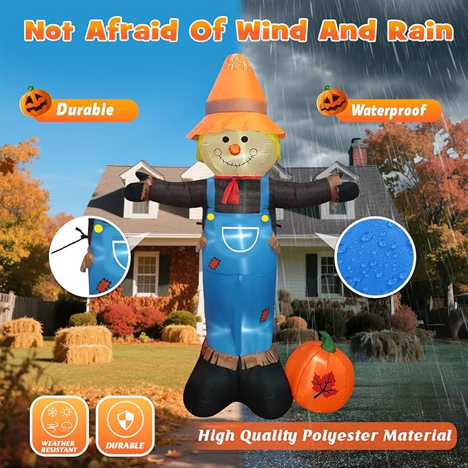8FT Tall Thanksgiving Inflatable Scarecrow Inflatable Holiday Yard Decoration with Build-in LED Lights, Blow up Thanksgiving Scarecrow for Holiday Party Yard Lawn Garden