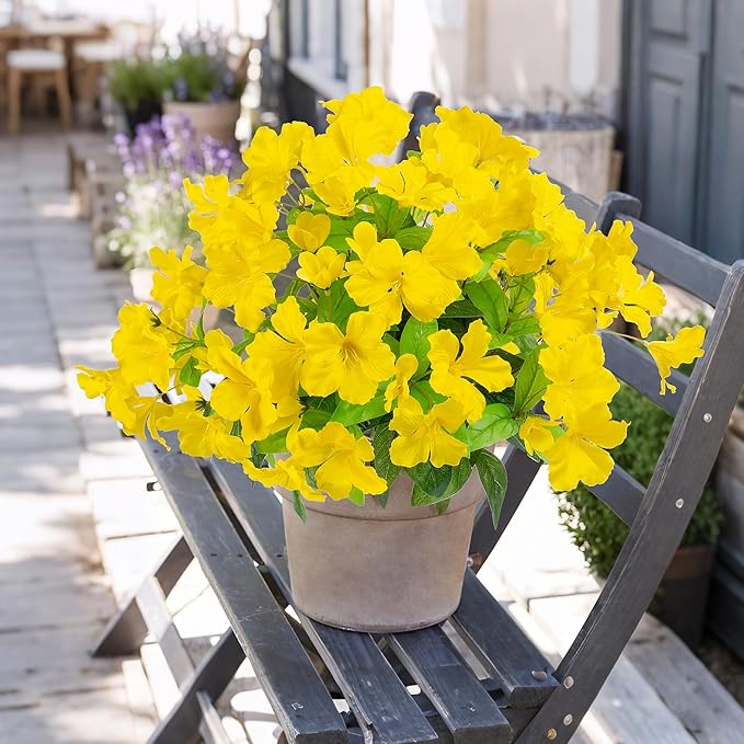 Fake Plants Artificial Flower Outdoor Plastic Flowers for Outdoors 15.7"Artificial Azalea Flowers Fake Flowers Artificial Plants Outdoor Flower Artificial For Decor Silk Flowers ((Yellow)4pcs