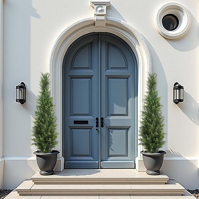 Artificial Cedar Topiary Trees 4FT Potted Fake Cypress Trees Faux Evergreen Plants for Home Porch Garden Decor Set of 2