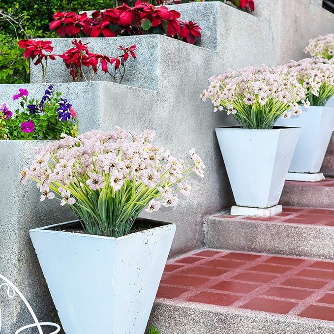 30 Bundles Artificial Flowers Outdoor UV Resistant Fake Flowers No Fade Faux Plastic Plants Garden Porch Window Box Decorating(White)
