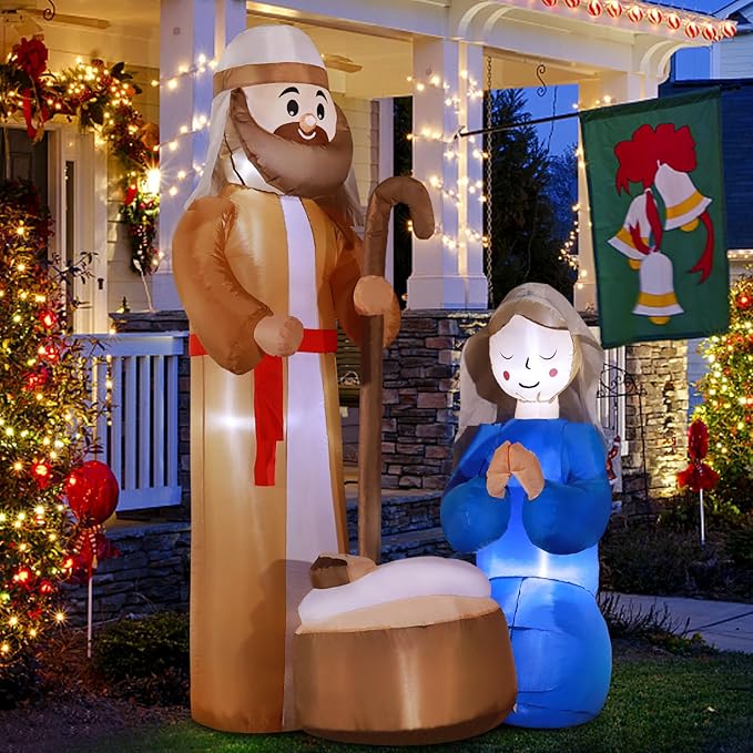 DomKom 6ft Christmas Inflatables Nativity Scene Outdoor Decoration,LED Lights Holiday Blow Up Yard Decoration for Holiday Party Garden Yard Lawn Winter Decor