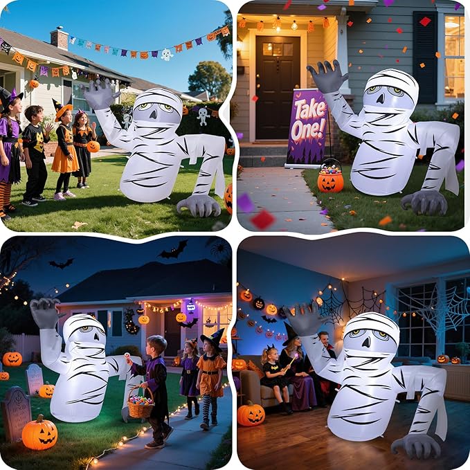 Dawdix 5.2FT Halloween Inflatable Mummy Outdoor Decorations Blow Up Yard Mummy Rising from Ground Decoration with Built-in LEDs for Halloween Party Indoor Outdoor Yard Garden Lawn Decor