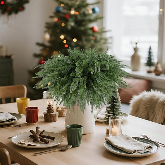 DR.DUDU 16 Pack Norfolk Pine Stems - 18" Real Touch Artificial Christmas Greenery Stems for Vase Fillers, Fake Pine Branches Christmas Decorations for Indoor Home, Table Centerpieces and Xmas Décor